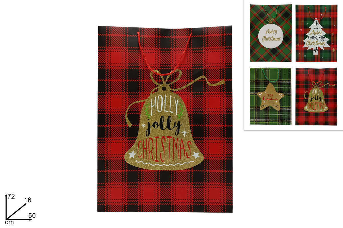 Busta regalo in tessuto scozzese in 4 assortimenti misura 50x72x16cm