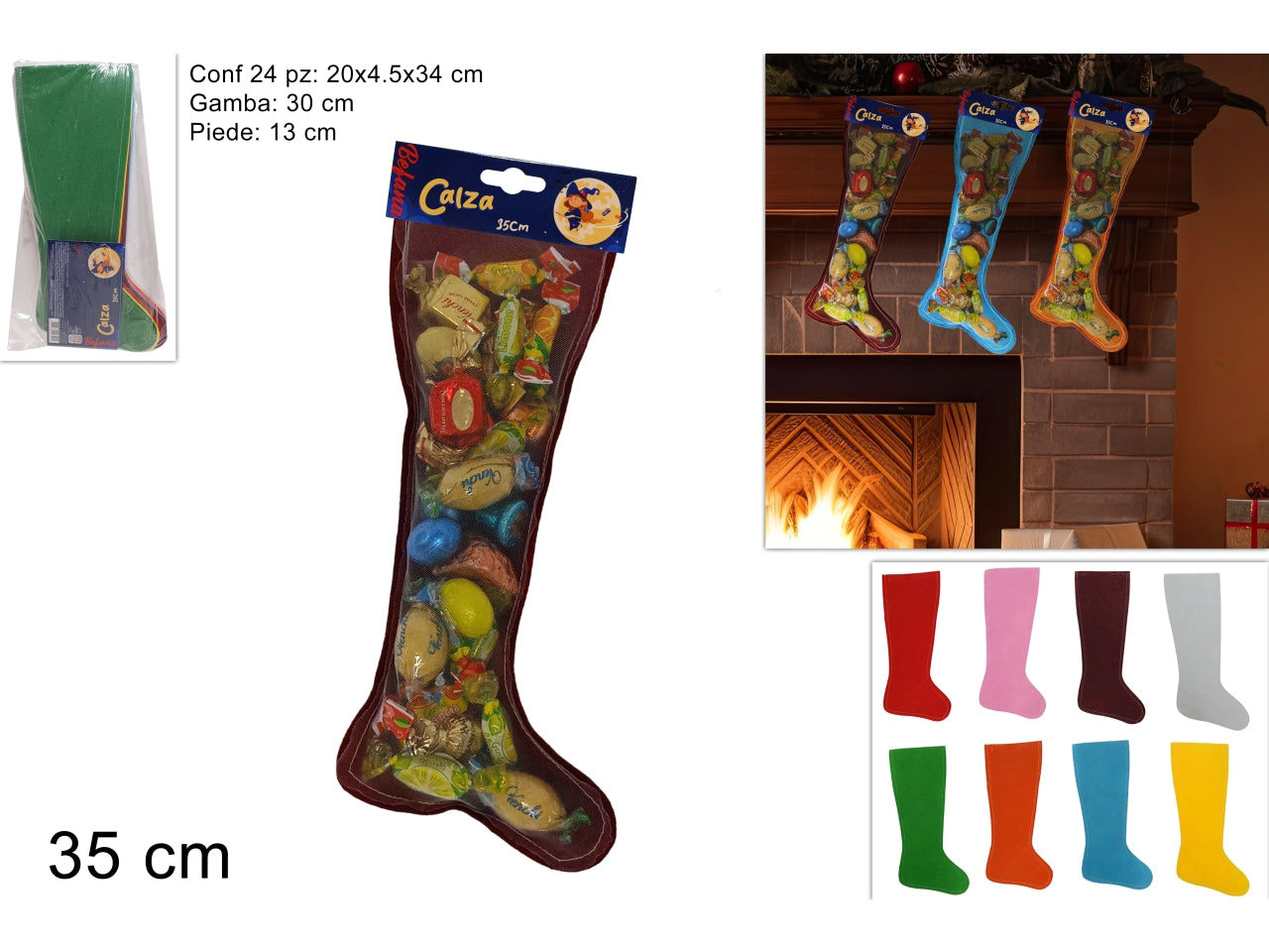 Calza della befana 35cm disponibile in vari colori