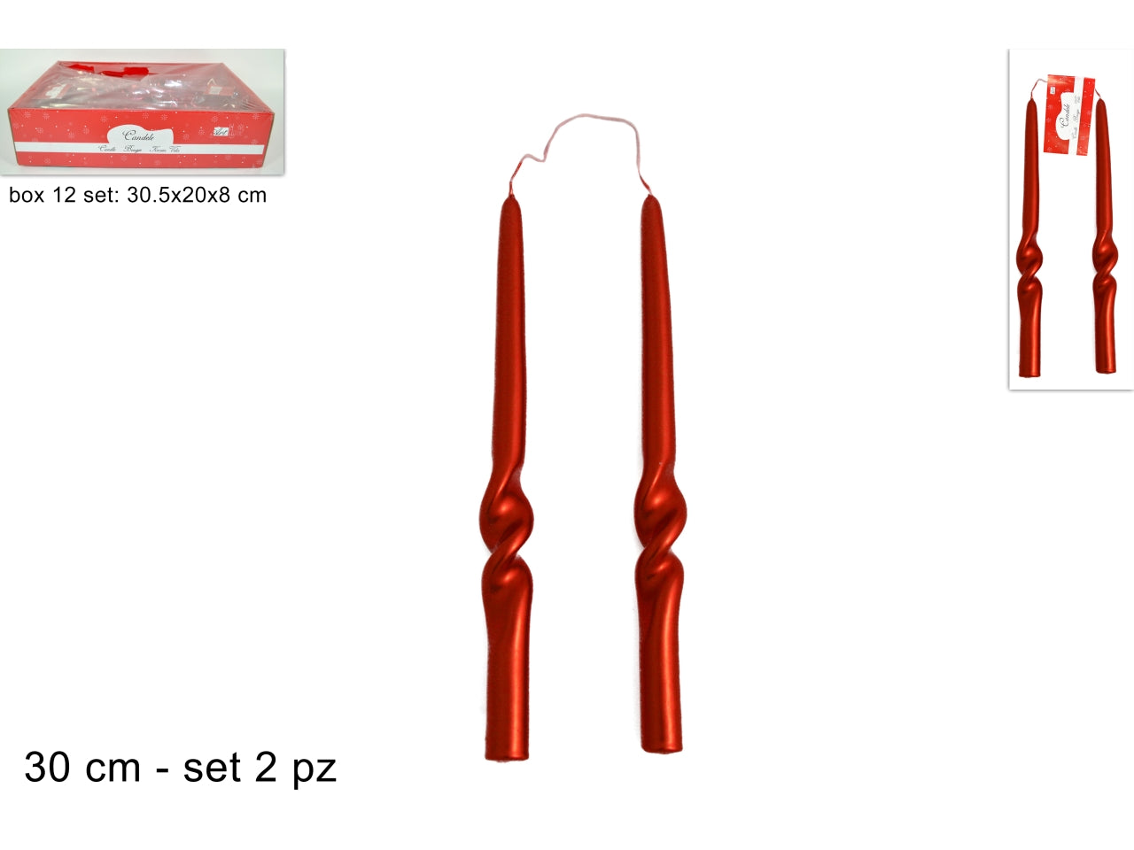 Candele a torciglione laminate rosse - la confezione contiene 2 candele