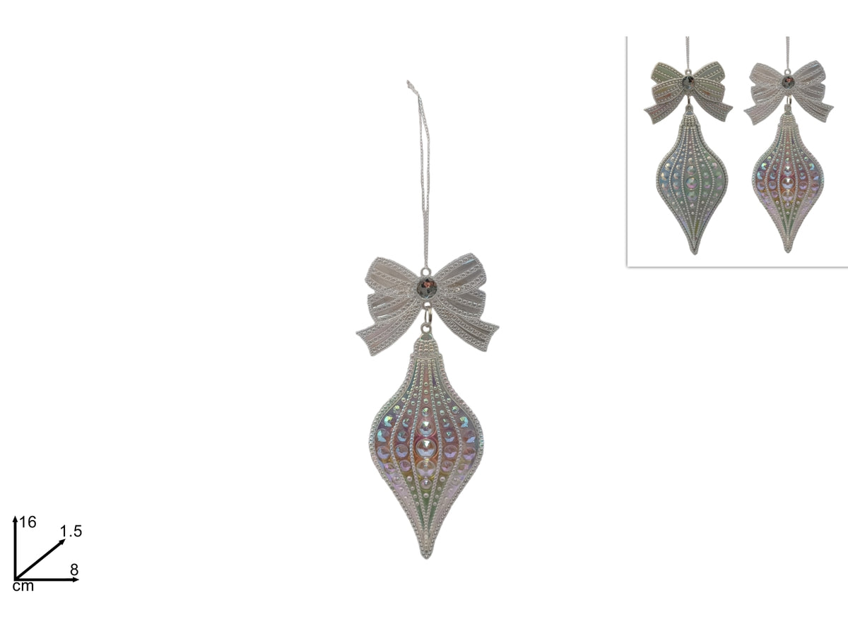 Pendente natalizio con fiocco e diamante 16cm rainbow in 2 assortimenti
