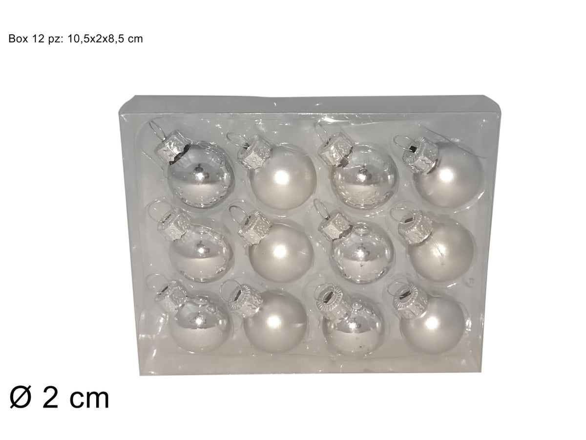 Palla in vetro 2cm argento il set contiene 12 palle