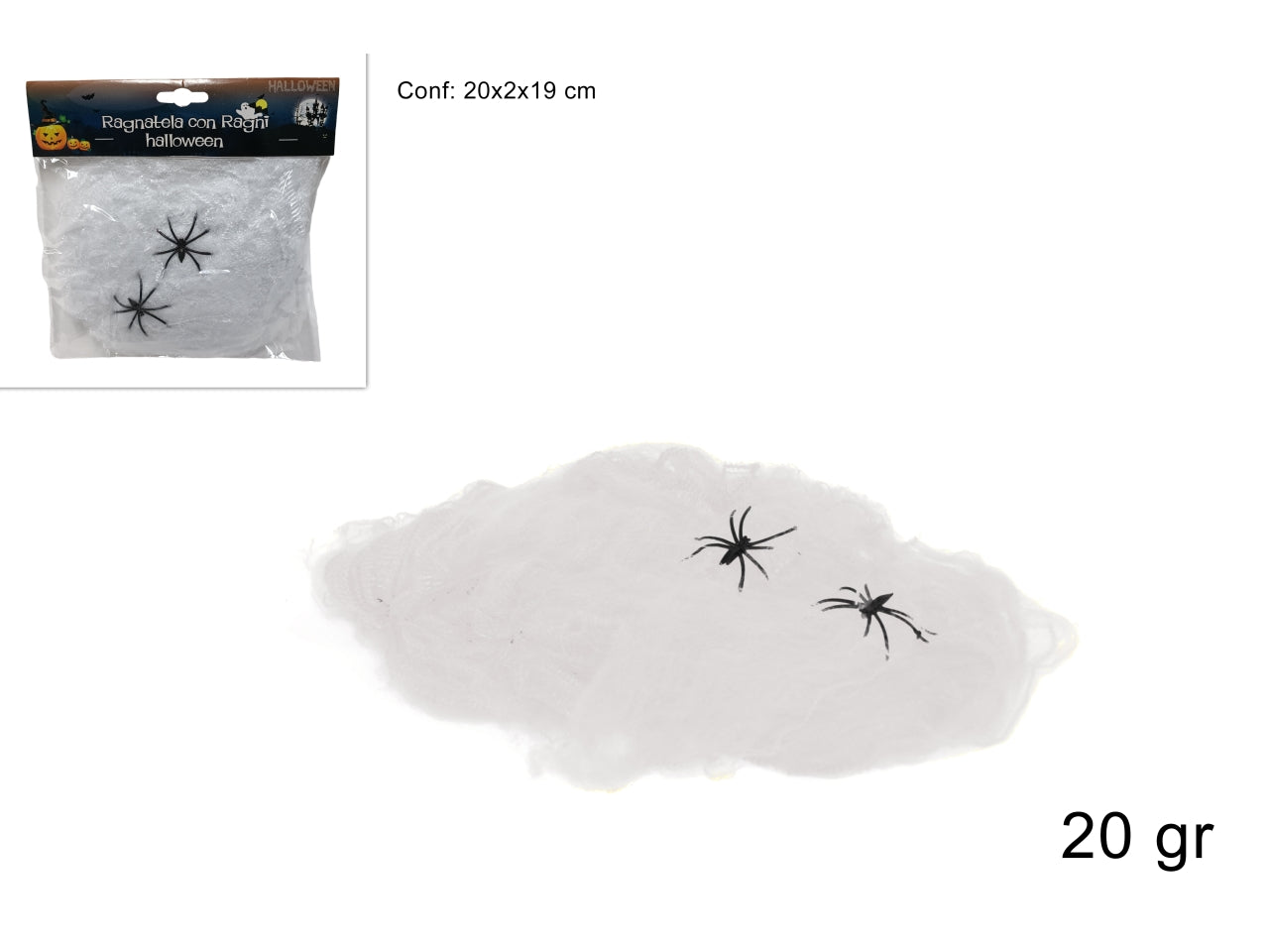 Ragnatela 20gr bianca con 2 ragni