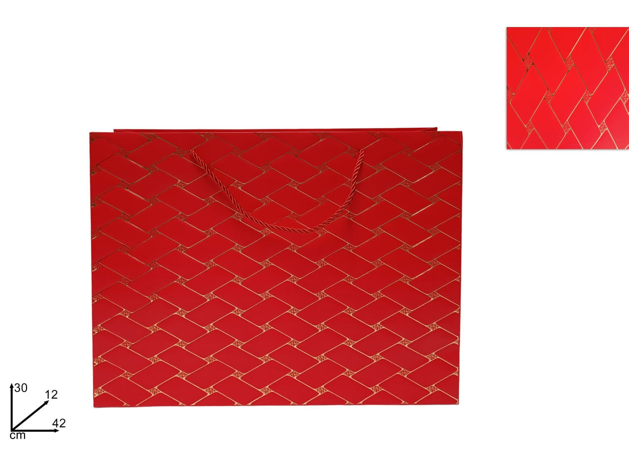 Busta regalo 42x30x12 effetto trapunta rosso oro