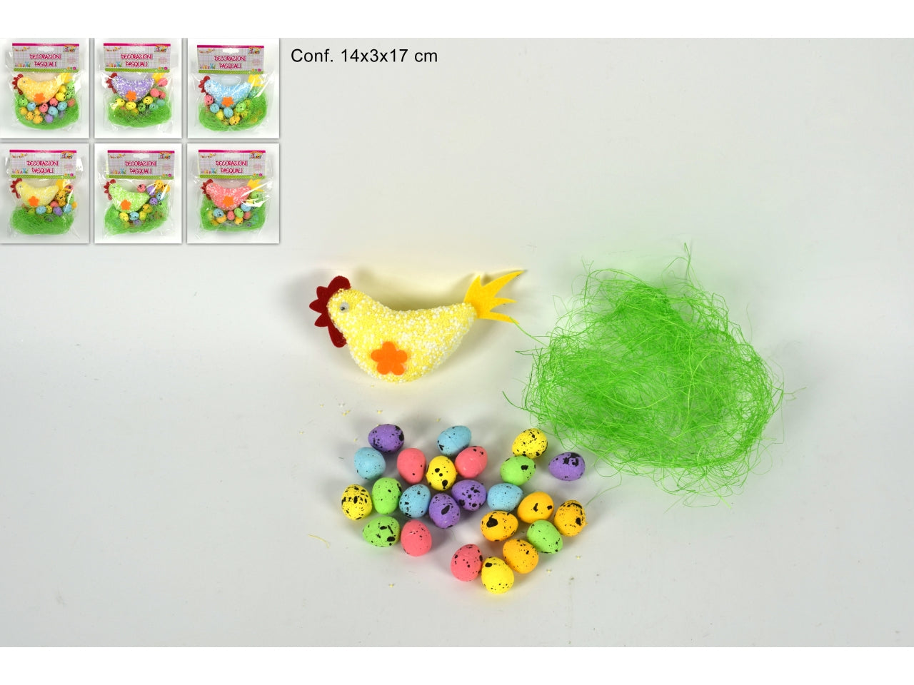 Gallina 14x3x17cm con raffia e ovetti