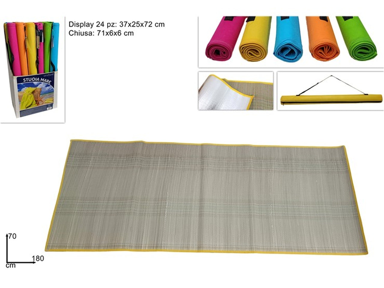 Stuoia tubo alluminio 70x180cm 5 assortiti