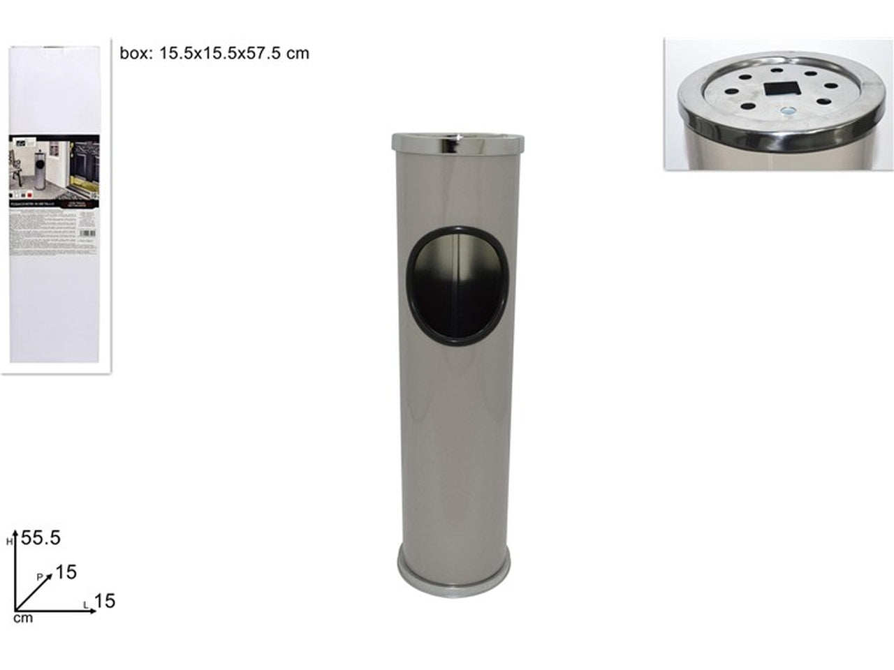 Posacenere a colonna in metallo argentato da esterno 55 cm - Art Home