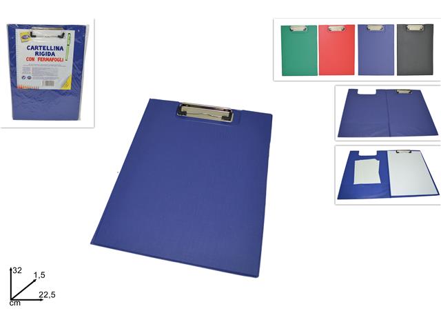 Cartellina rigida in plastica con molletta fermafogli A4 - colori assortiti - 22,5x32x1,5 cm