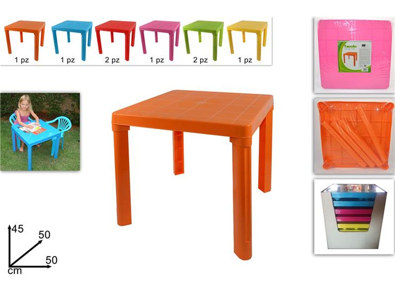 Tavolo 50x50cm in 6 colori assortiti