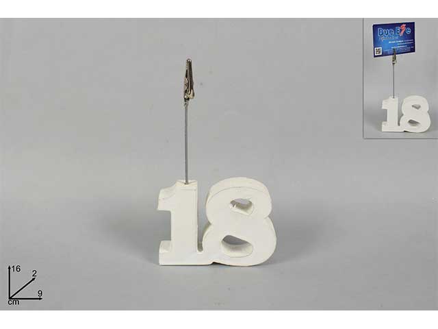 Ferma bigliettino in legno bianco stile shabby chic 18° compleanno 9x2x14,5 cm - Cuorifoglio