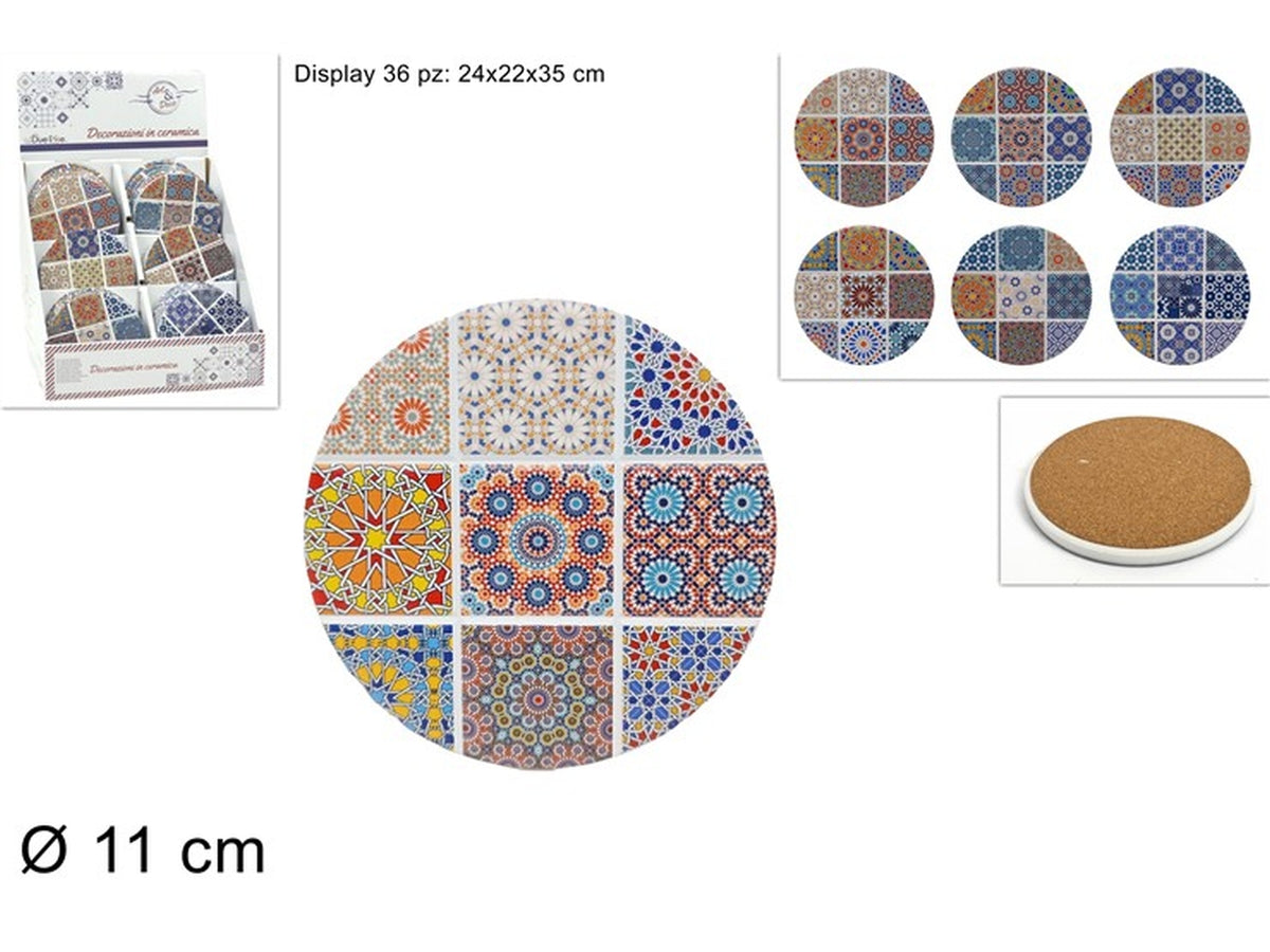 Sottobicchiere in ceramica con base sughero 11cm in vari assortimenti