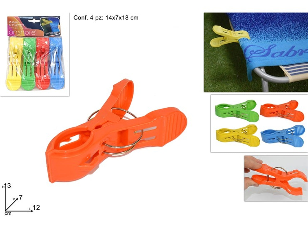 Set 4 pinze per telo mare 4 assortite