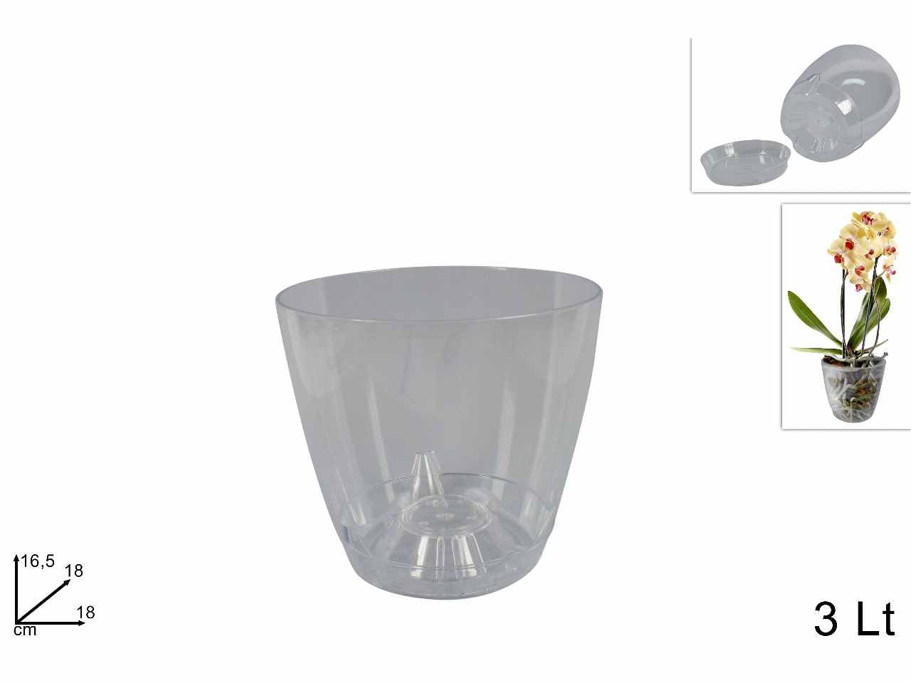Vaso in plastica trasparente h.16,5xd.18cm 3 litri
