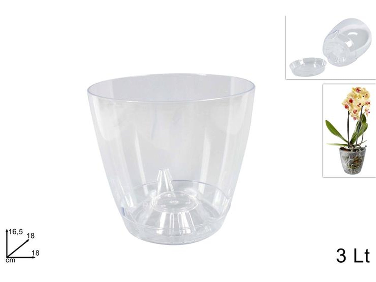 Vaso in plastica trasparente h.16,5xd.18cm 3 litri