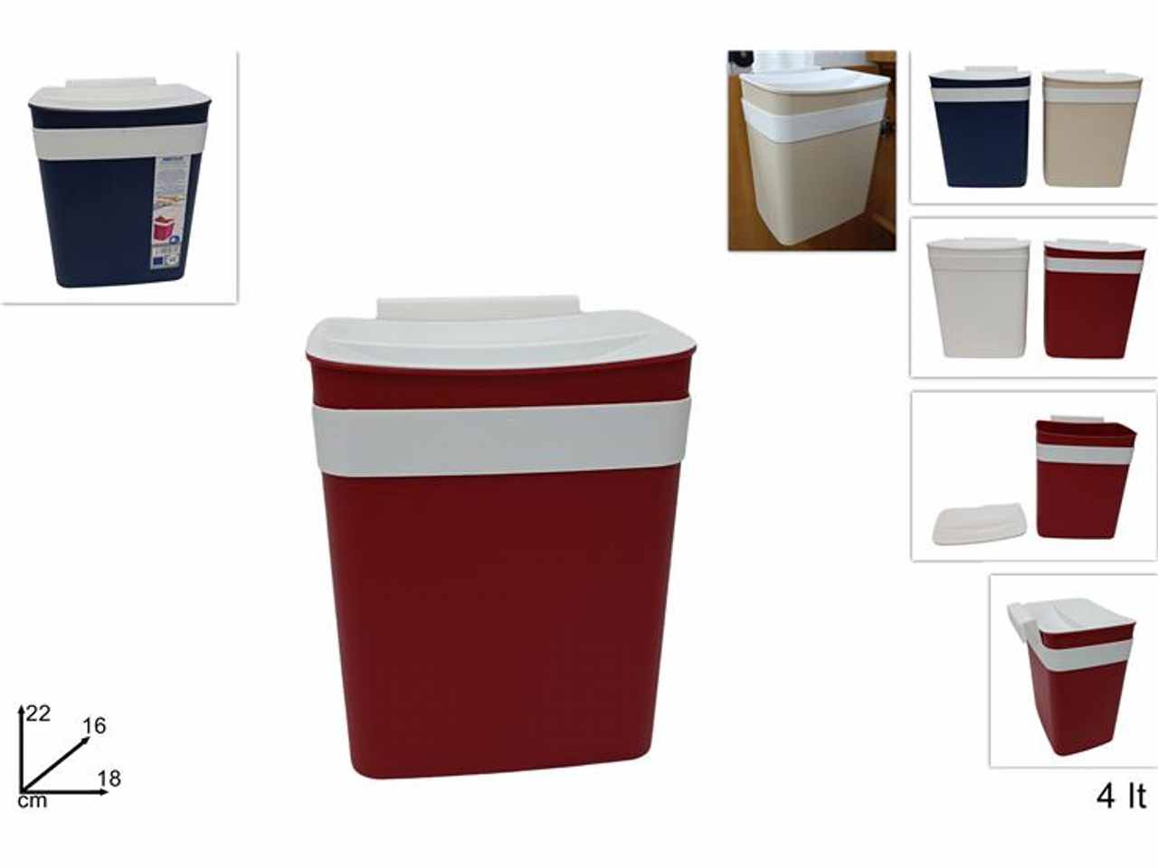 Pattumiera da 4 litri con gancio per pensile in colori assortiti