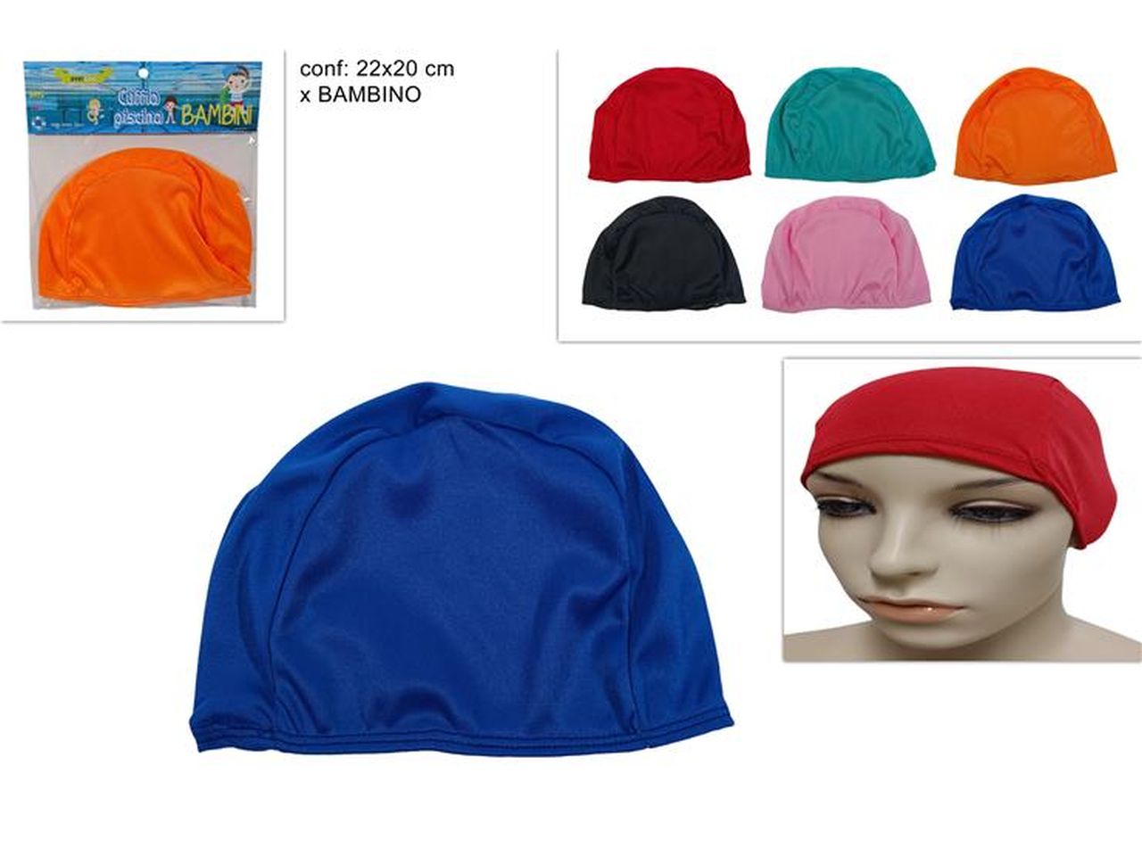 Cuffia piscina da bambino in 6 colori assortiti