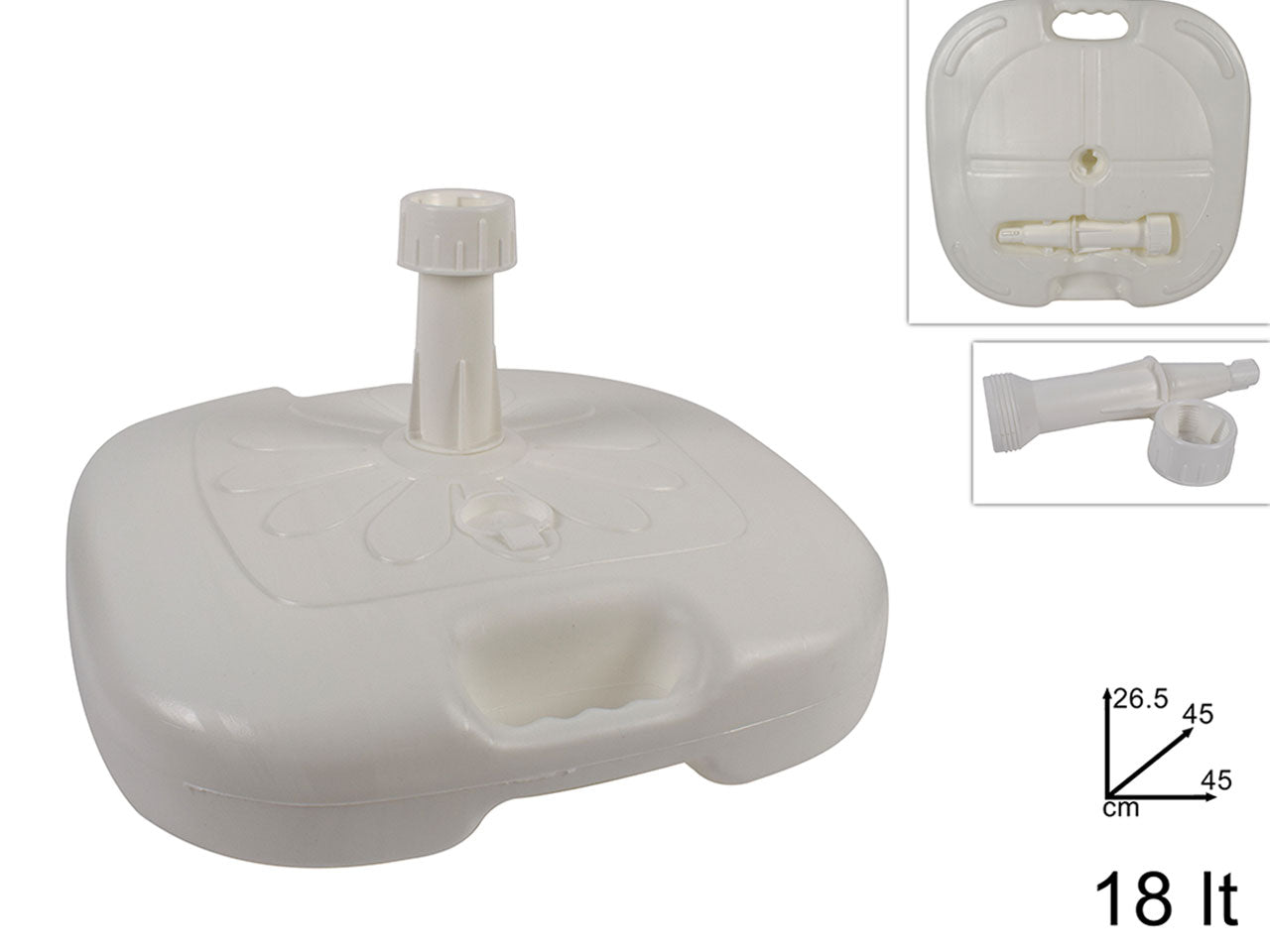 Base ombrellone bianca quadrata 45x45x26.5cm 18lt