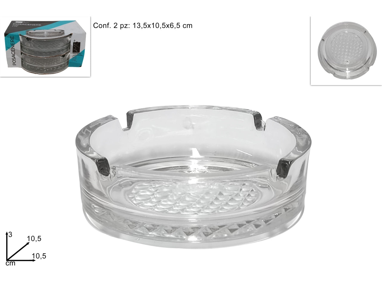 Posacenere in vetro - la confezione contiene 2 posaceneri