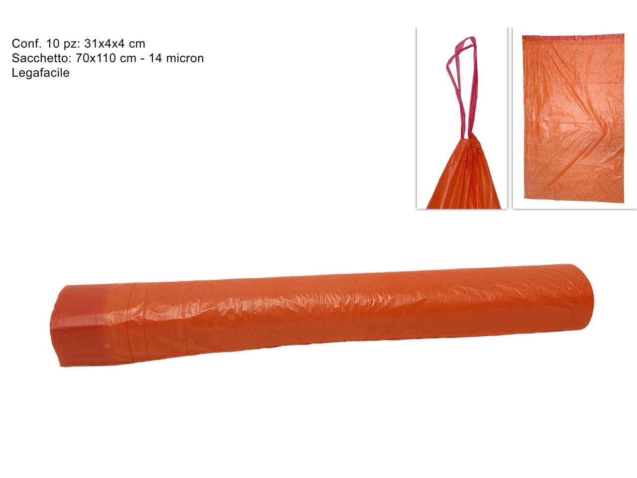 Sacchi rifiuti legafacile in plastica arancione, confezione da 10 - 70x110cm - Due Esse