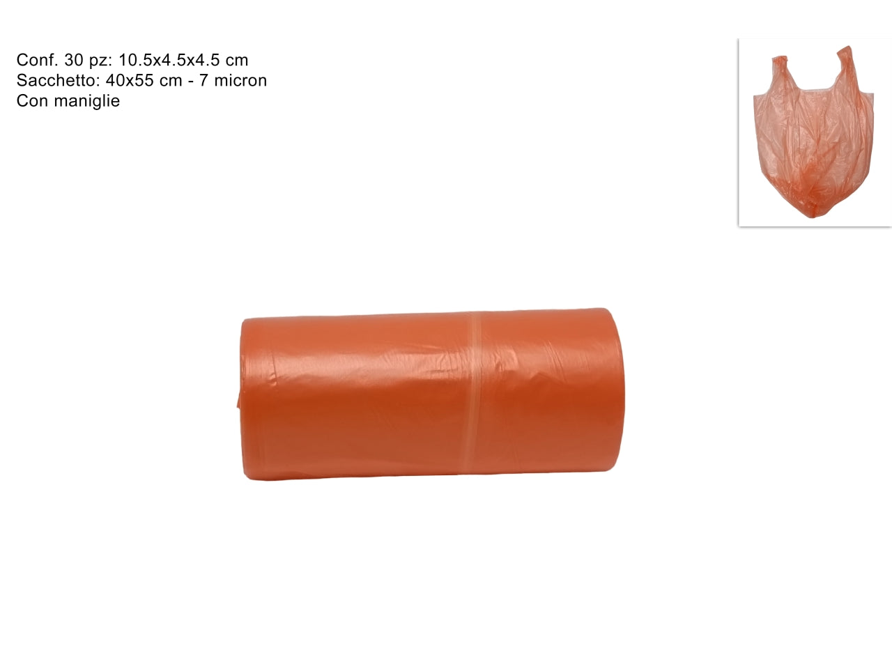 Sacchetti rifiuti con maniglie 40x55cm arancione - il rotolo è composto da 30 sacchetti
