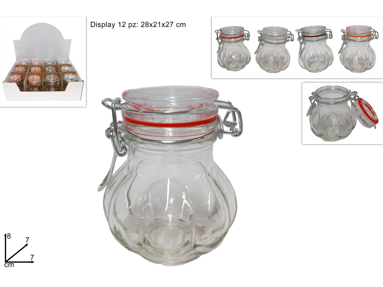 Barattolo di vetro bombato con tappo ermetico - disponibile in 4 colori