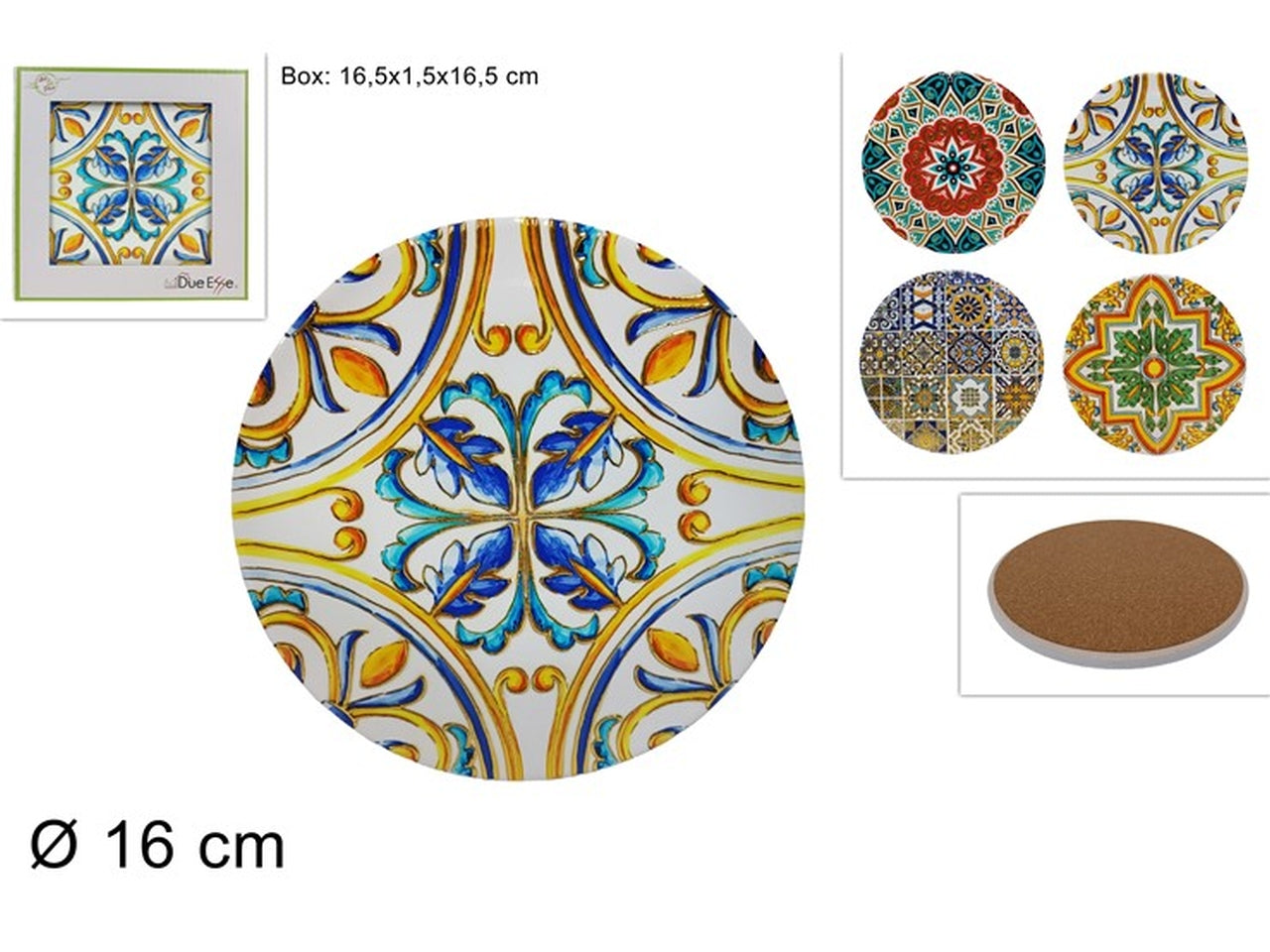 Sottopentola in sughero diametro 16cm con decori oro disponibile in 4 assortimenti