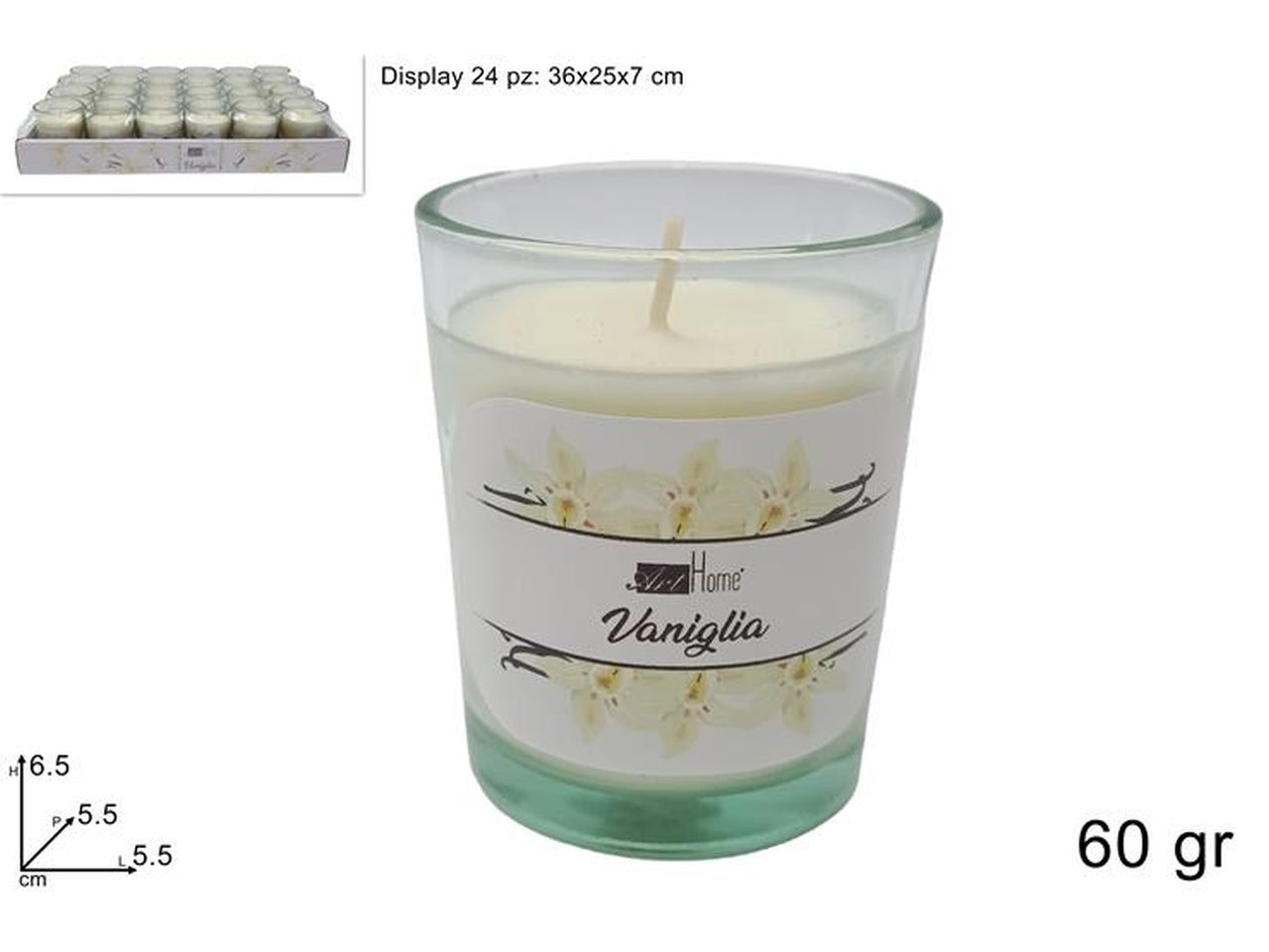Candela profumata in vasetto di vetro 60gr vaniglia