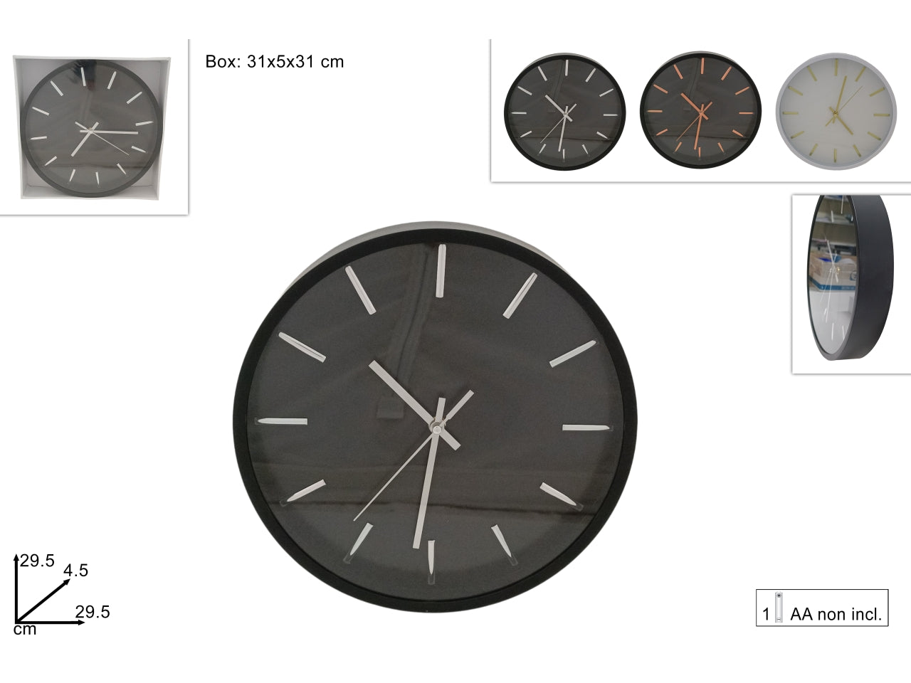 Orologio tondo da muro con numeri in metallo disponibile in 3 colori