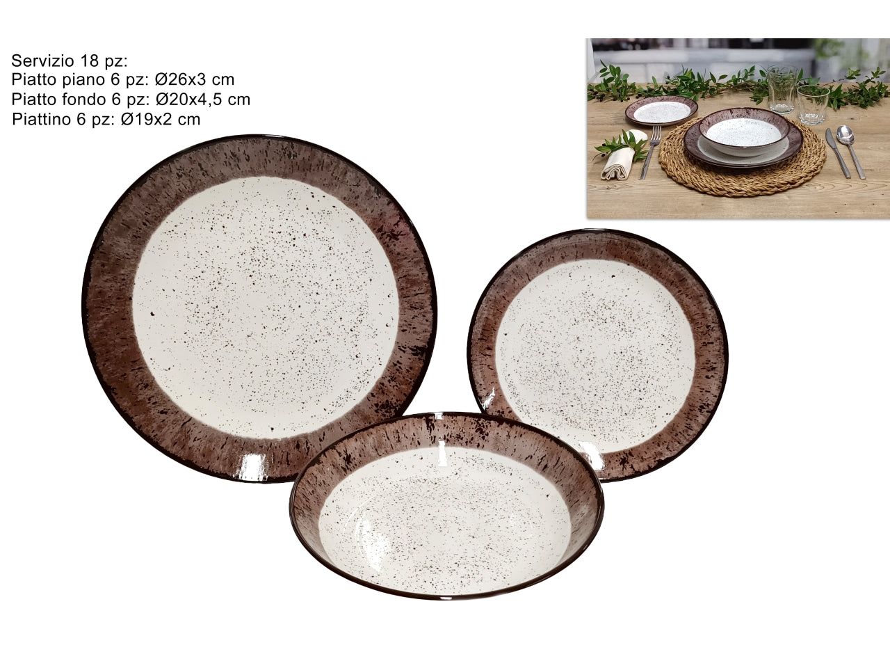 Servizio di piatti per 6 persone in porcellana marrone scuro stile moderno â Due Esse