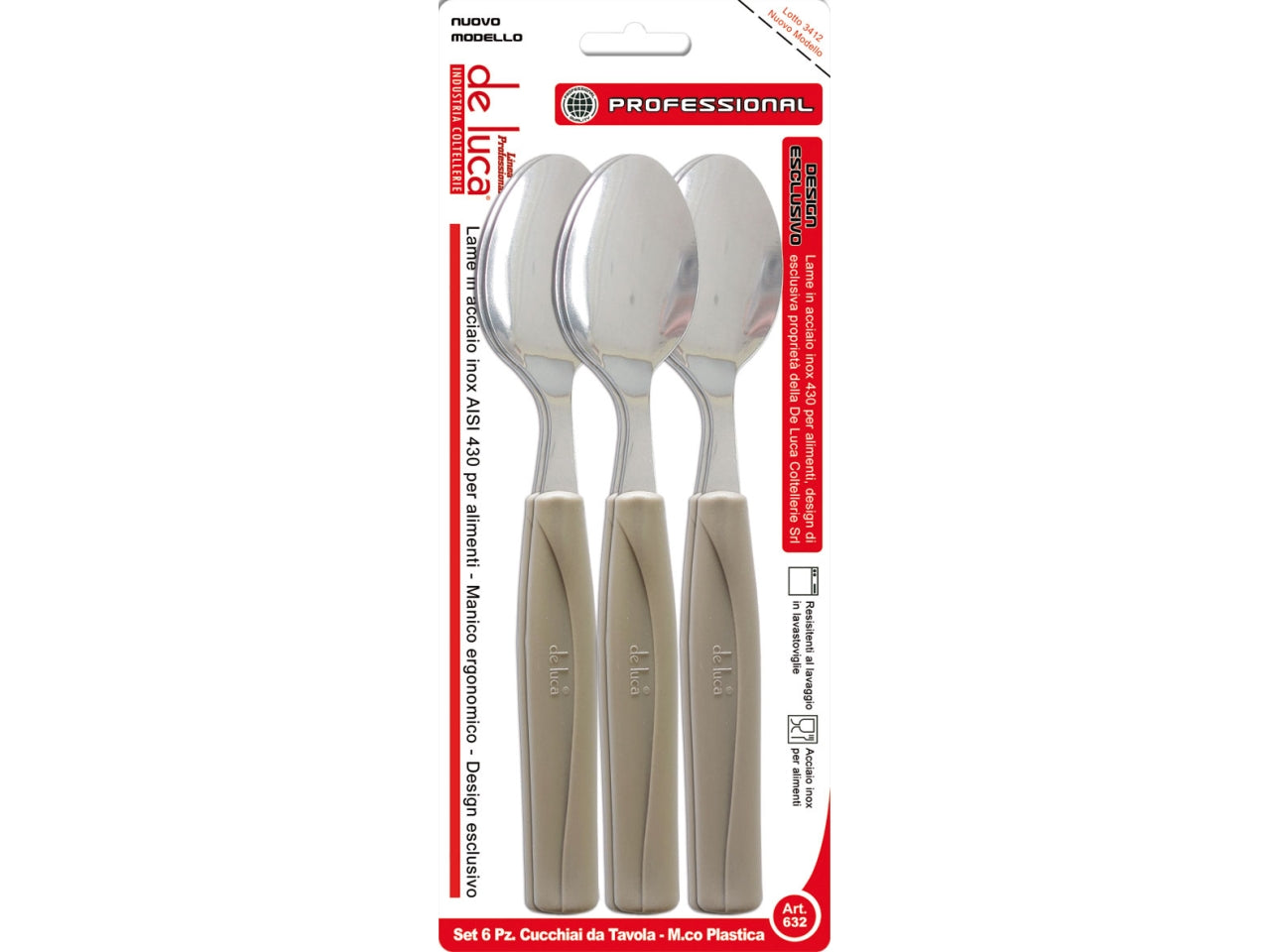 Cucchiai da tavola con manico in plastica colore tortora set da 6 cucchiai