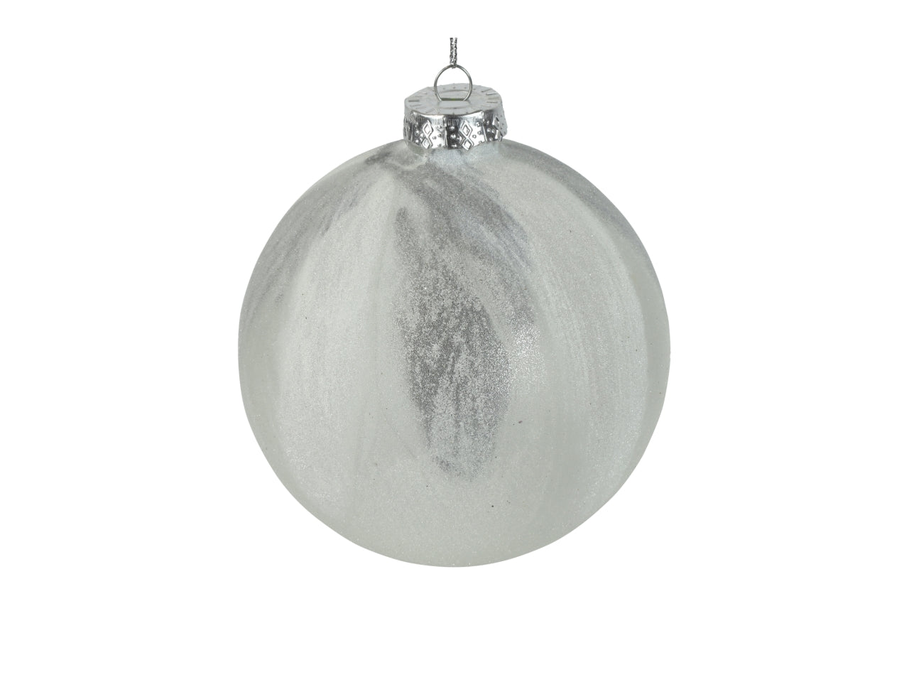 Palla di natale in vetro opaca bianca e argentata effetto marmorizzato brina Ã12 cm - Countryfield