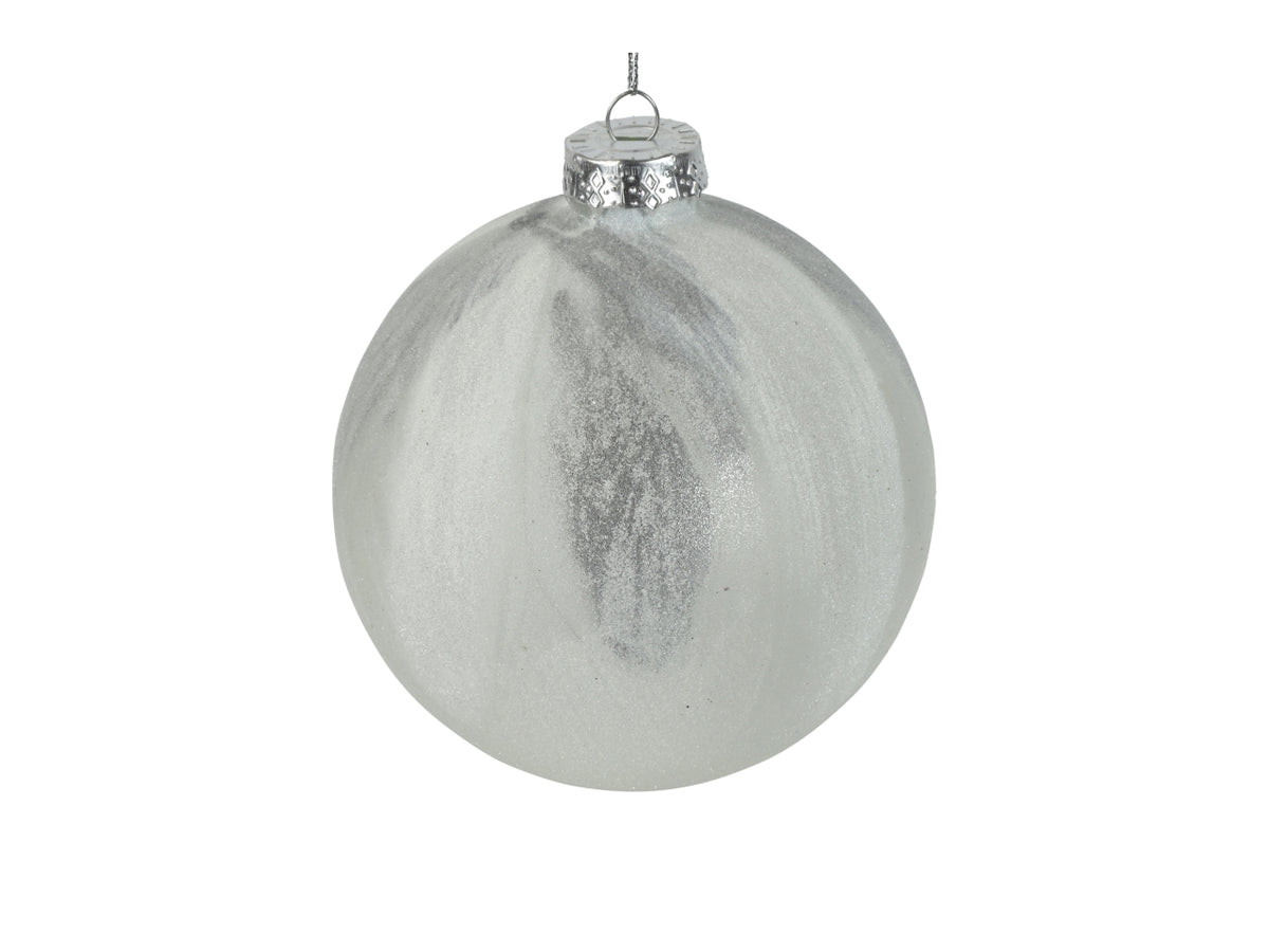 Palla di natale in vetro opaca bianca e argentata effetto marmorizzato brina Ã12 cm - Countryfield
