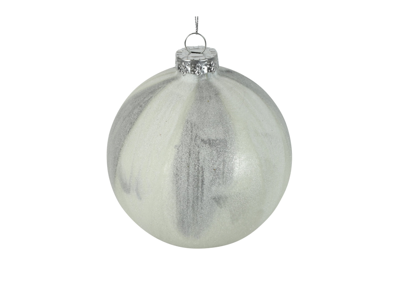 Palla di natale in vetro opaca bianca e argentata effetto brina marmorizzato Ã15 cm - Countryfield