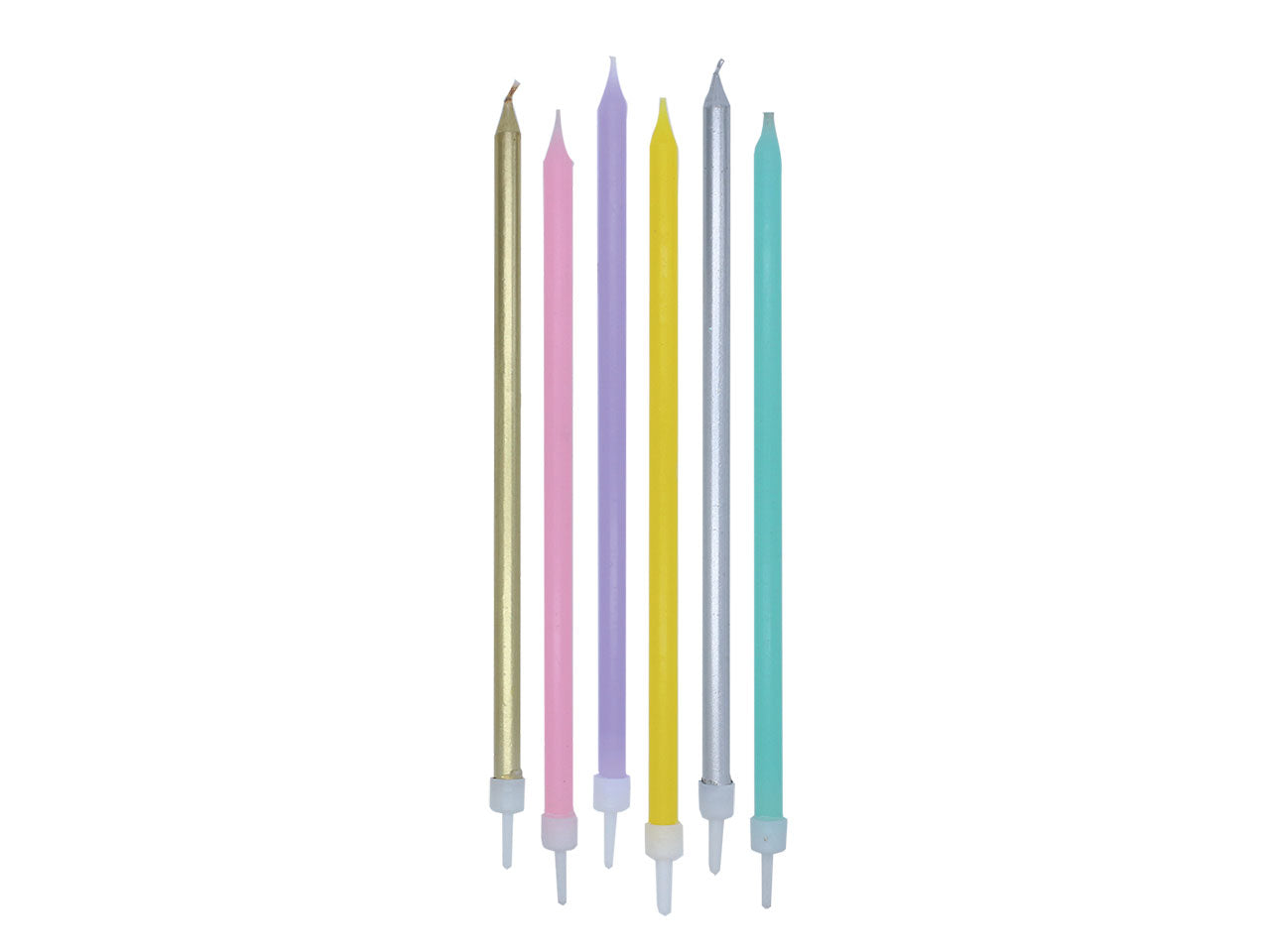 Candeline matite special soft rainbow 15cm + supporto set da 6 candeline