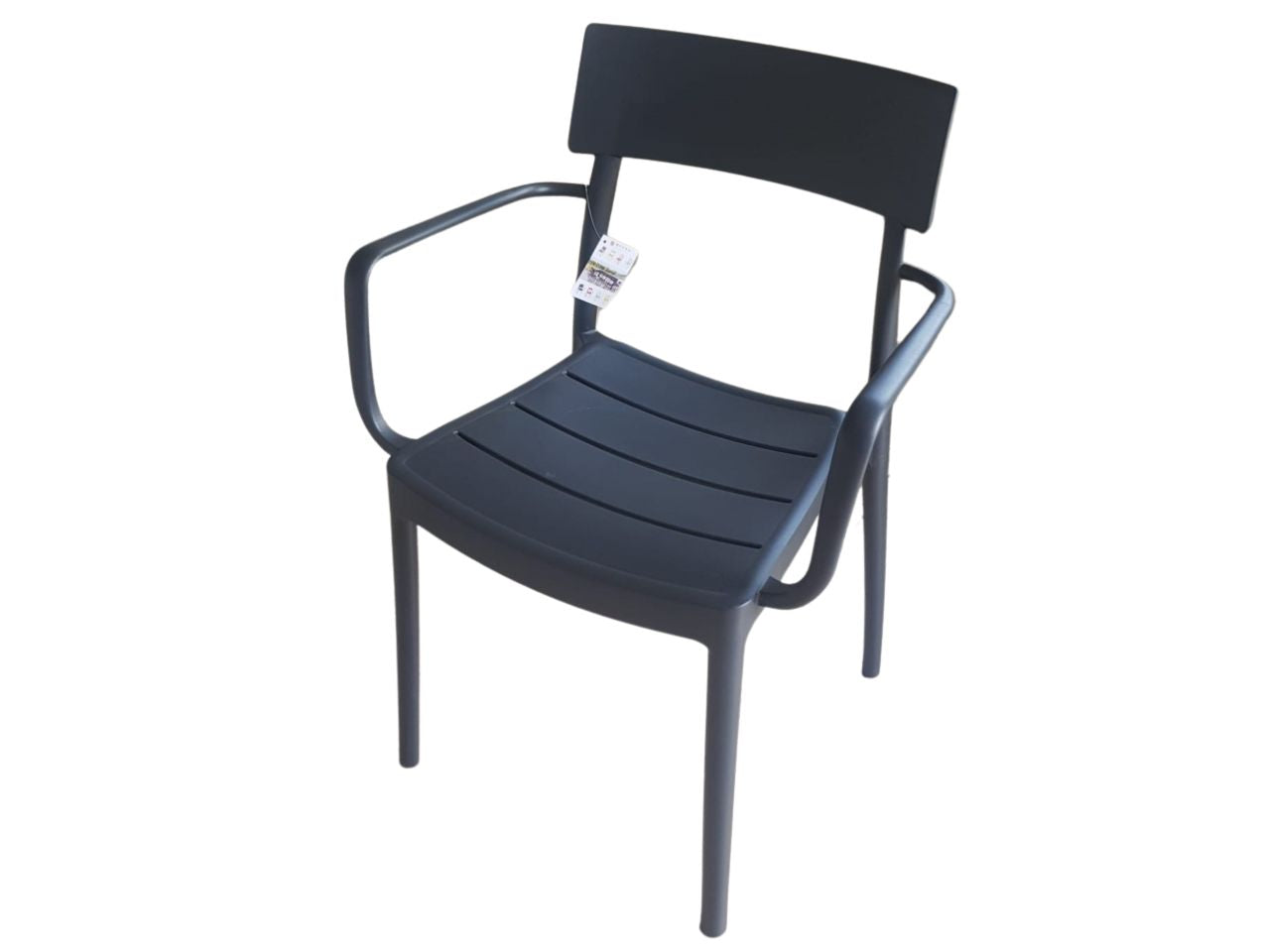 Sedia da esterno antracite in plastica con braccioli impilabile Roma Doghe, Made in Italy, 80x49x49 cm - Pas