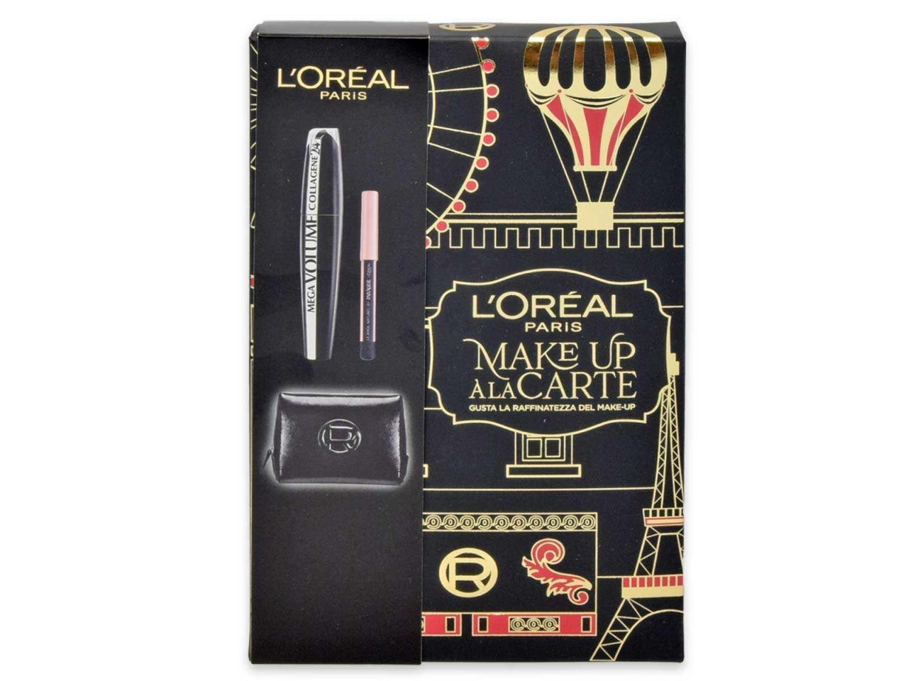 Lâoreal mascara collagene+mini matita nera+maxi pochette, Colore: nero | L'Oreal