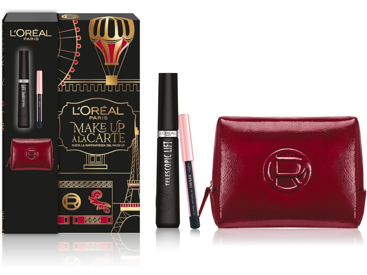 L'oreal pochette mascara telescopic + matita le khol naturel, Colore: bordeaux | L'Oreal