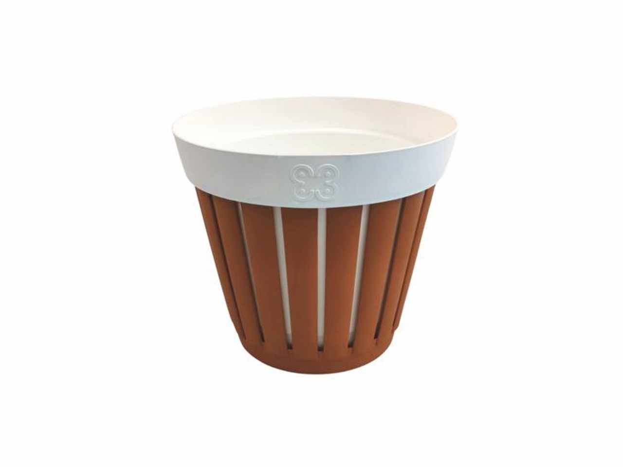 Vaso e coprivaso linea kreta diametro vaso interno 25cm realizzato in plastica riciclata colori terracotta e bianco
