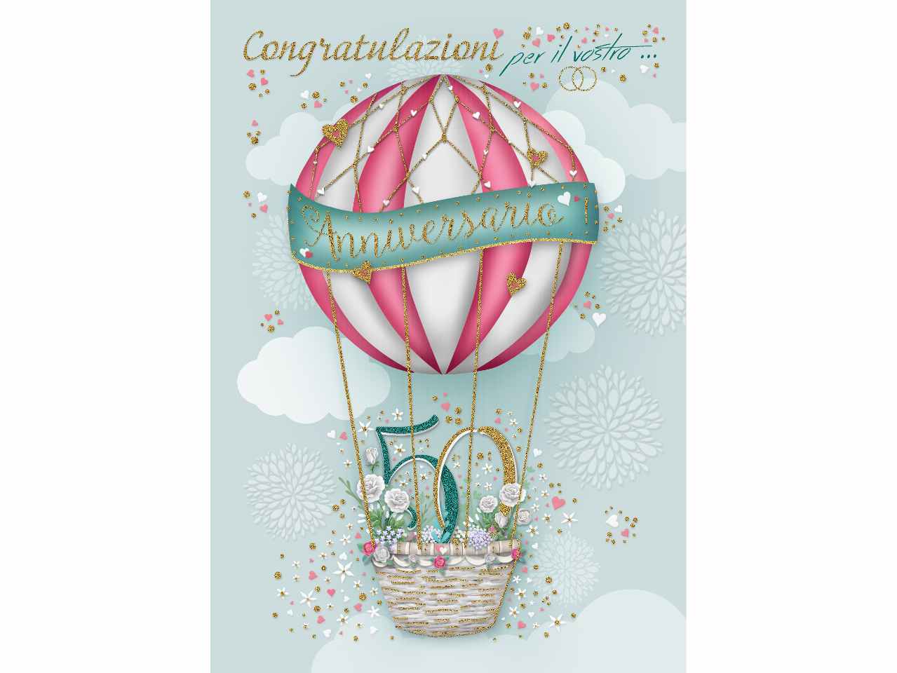 Biglietto auguri felice 50° anniversario con busta bianca