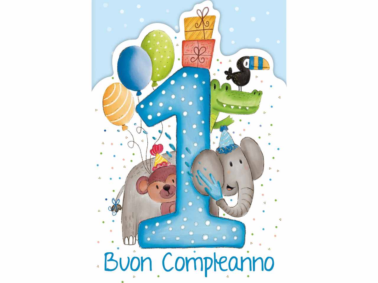 Biglietto auguri buon primo compleanno per bimbi