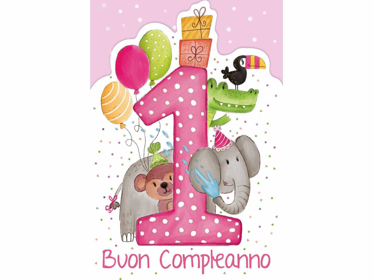 Biglietto auguri buon primo compleanno per bimbi