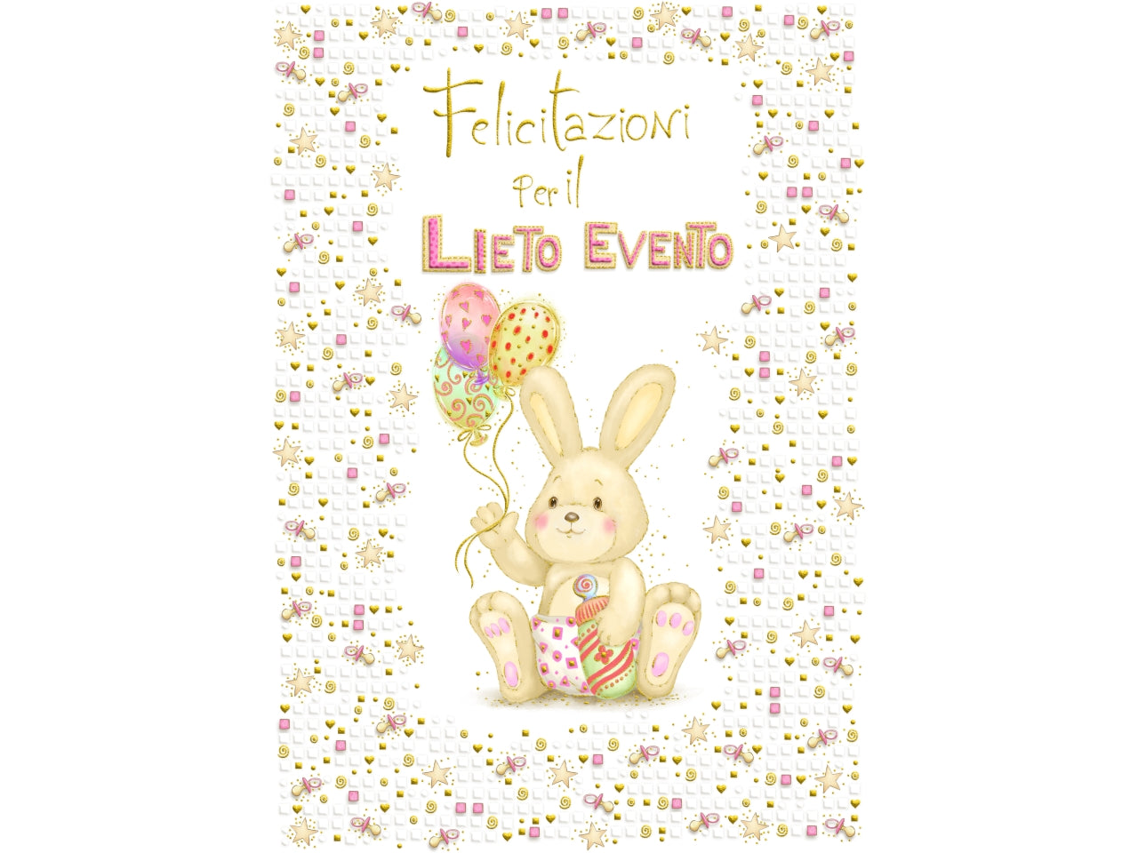 Biglietto mini lieto evento coniglietto rosa la confezione comprende 6 biglietti