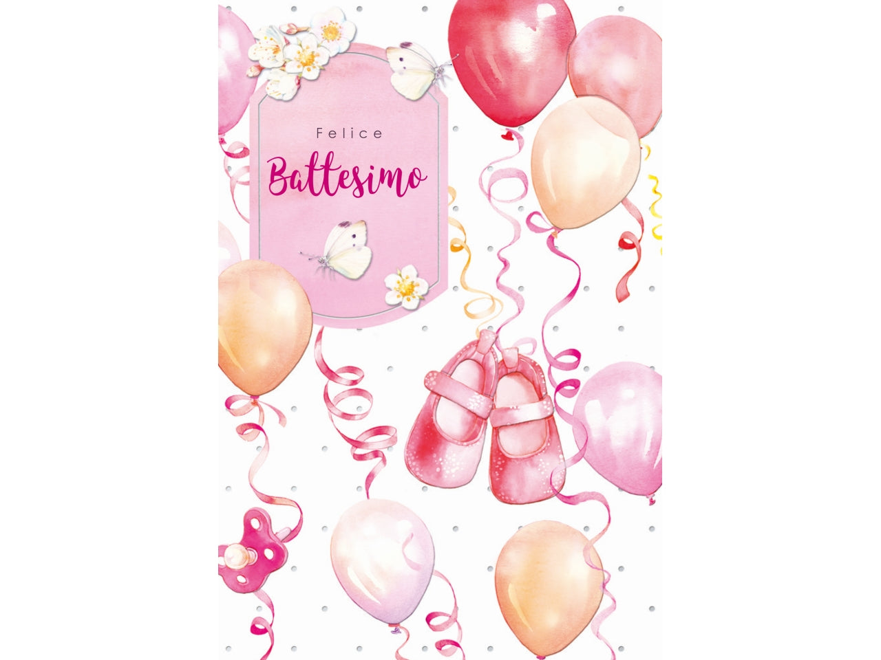 Biglietto felice battesimo scarpine rosa