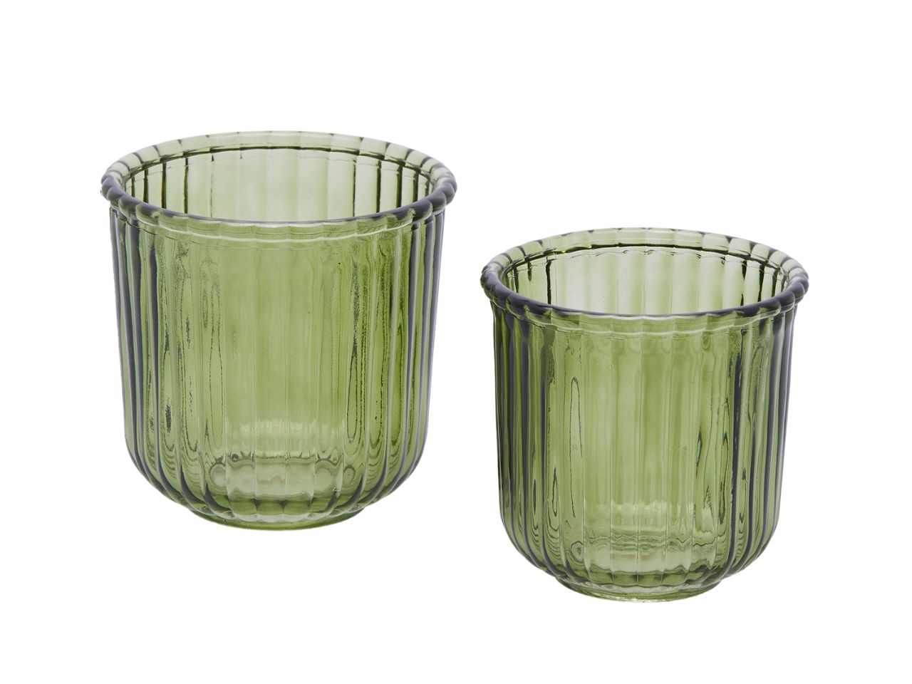 Vasi in vetro 2 pezzi verde con righe h.14+12cm