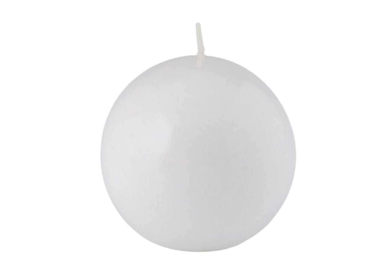 Candela a sfera misura d.8cm laccata colore bianco