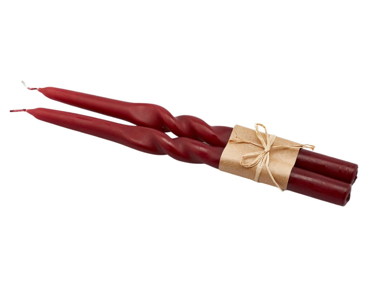Candela swirl misura h.30xd.2,2cm colore borgogna - la confezione comprende 2 candele