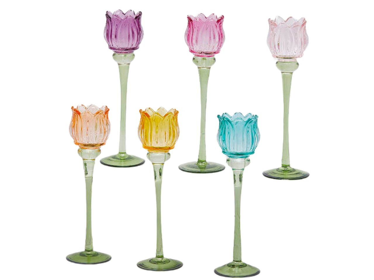 Portacandela a forma di tulipano in vetro multicolor 8x27 cm - EDG