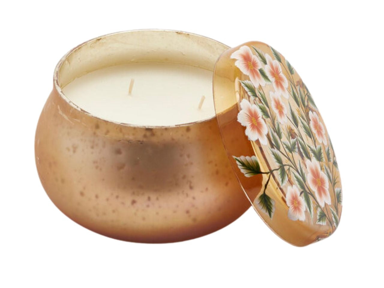 Candela in barattolo profumazione oud, con coperchio in vetro con fiori dipinti a mano, stile art déco, 80 ore - 15x10 cm - Enzo De Gasperi