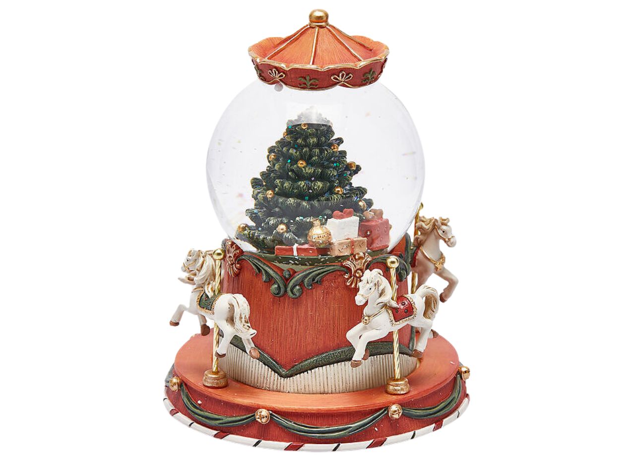 Carosello sfera acqua con pino h.19xd.10cm con musica, movimento e led