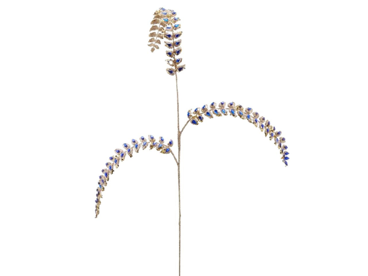 Ramo Felce artificiale blu e oro con 3 foglie 88cm maxi - EDG