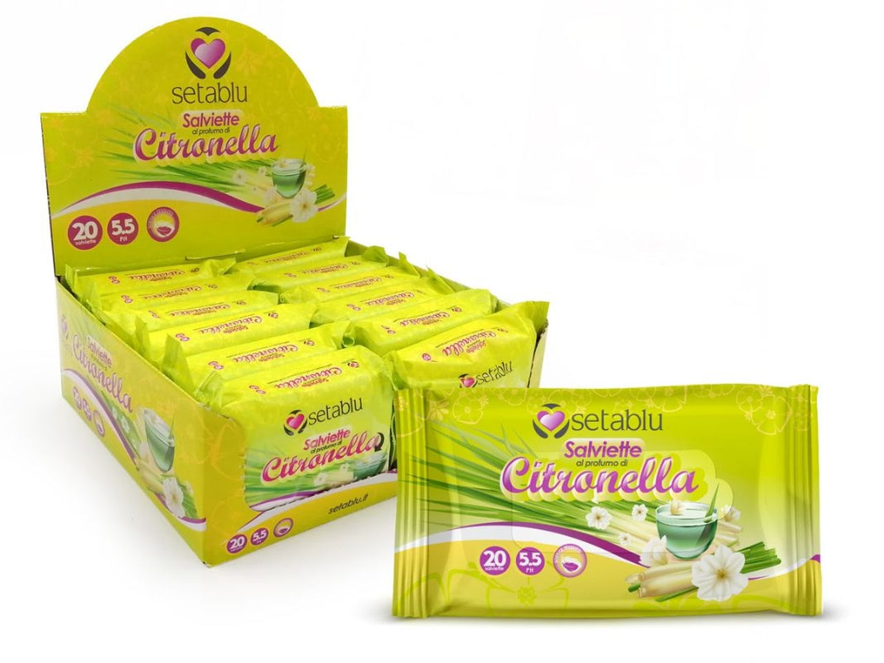 Salviettina alla citronella - la confezione contiene 20 salviettine